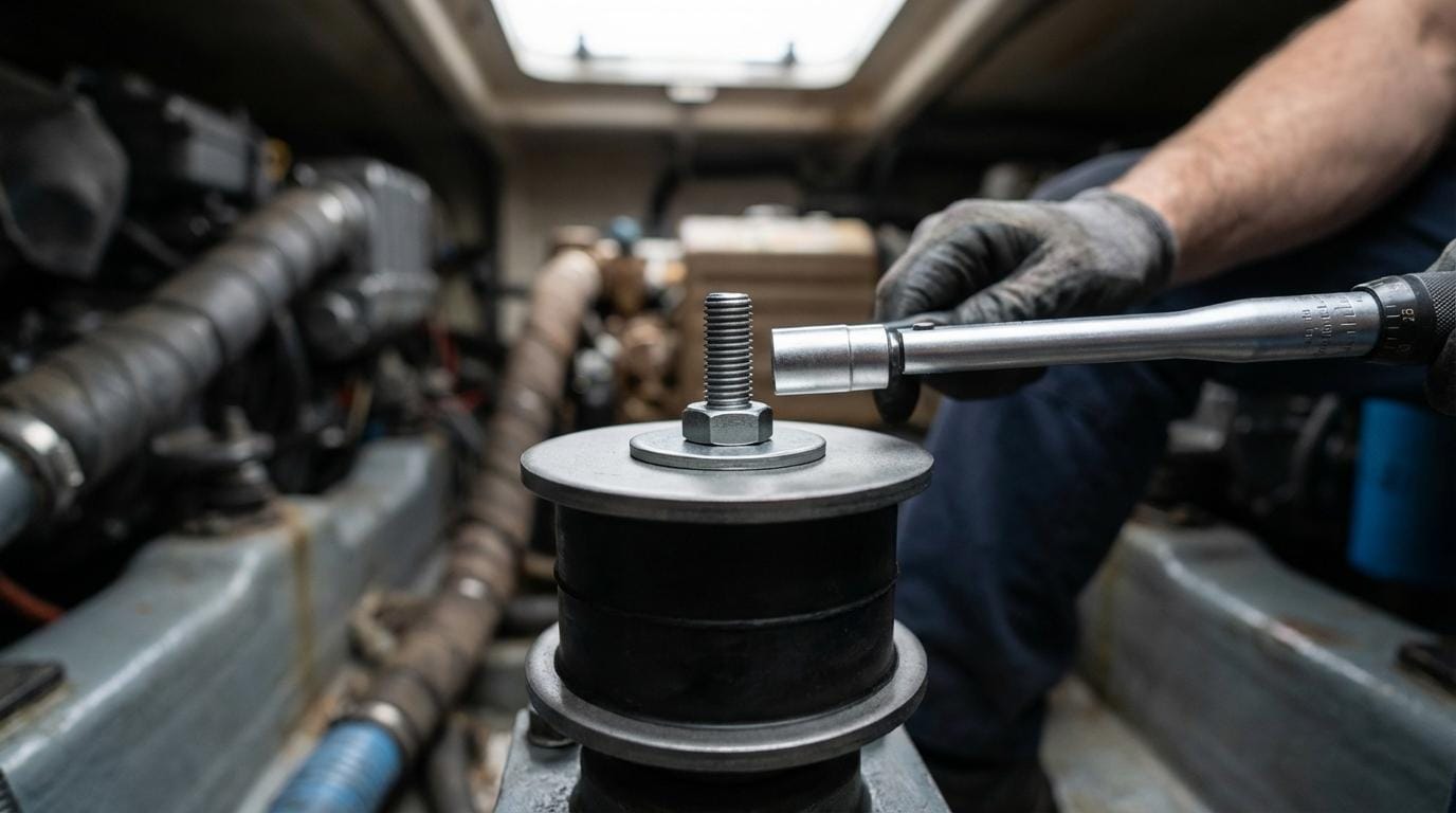 Motorophæng til bådmotor: vibrationsdæmpere (VETUS flexible mounts), valg og montering